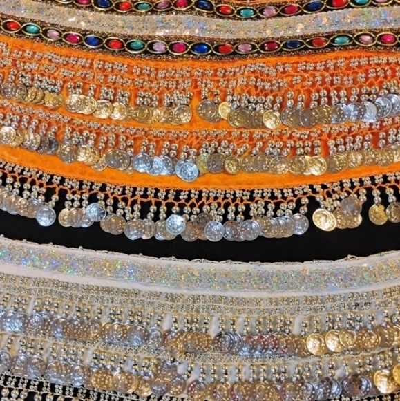 Belly Dancer Hip Scarves Elegant Orange and White Beaded Both For One Price - Picture 3 of 5